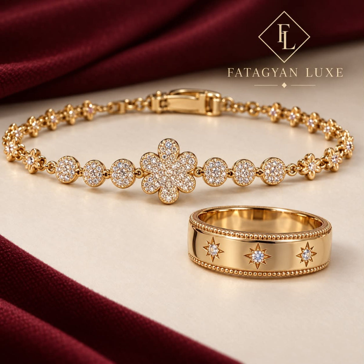 Astra Fleur Crystal Bracelet & Ring Set detail