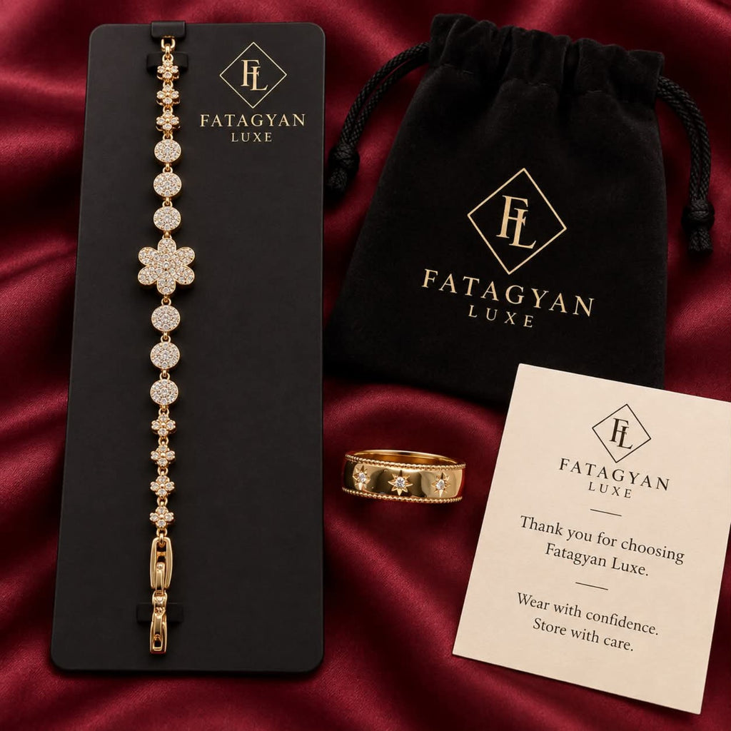 Astra Fleur Crystal Bracelet & Ring Set with Fatagyan Luxe packaging