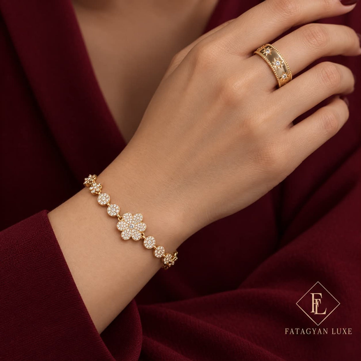 Astra Fleur Crystal Bracelet & Ring Set worn