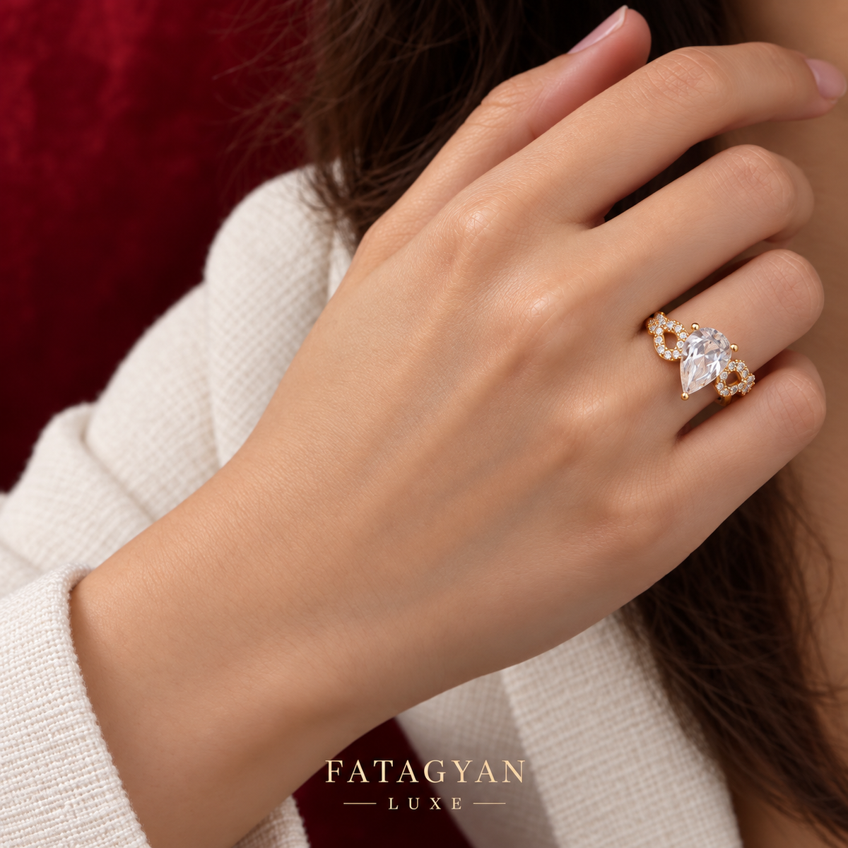 Aureline Pear Crystal Ring worn