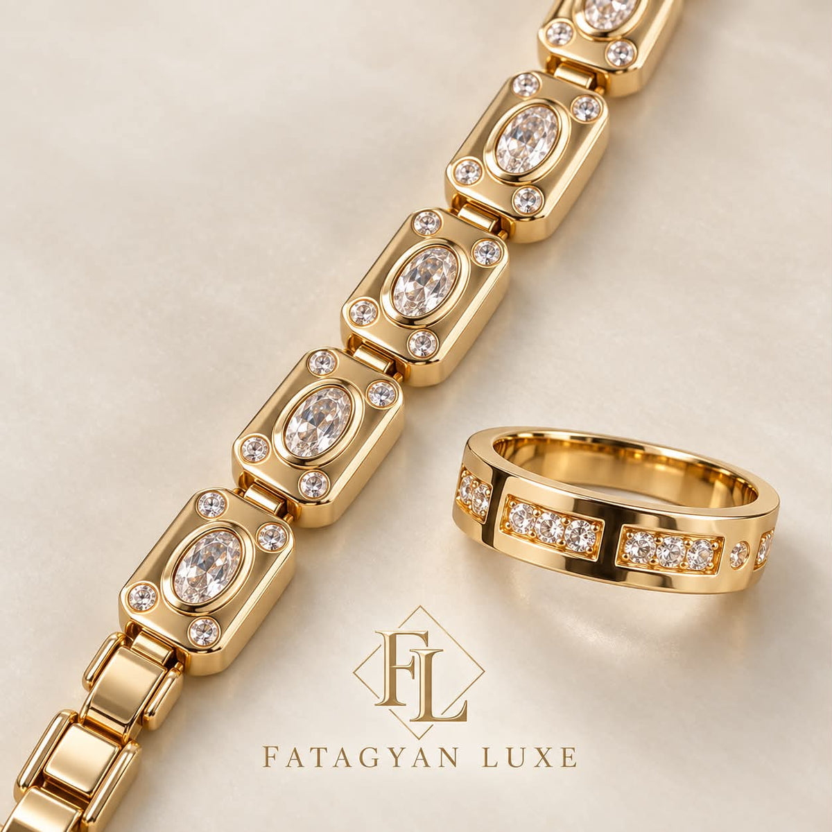 Aurelius Oval Crystal Bracelet and Ring Set detail