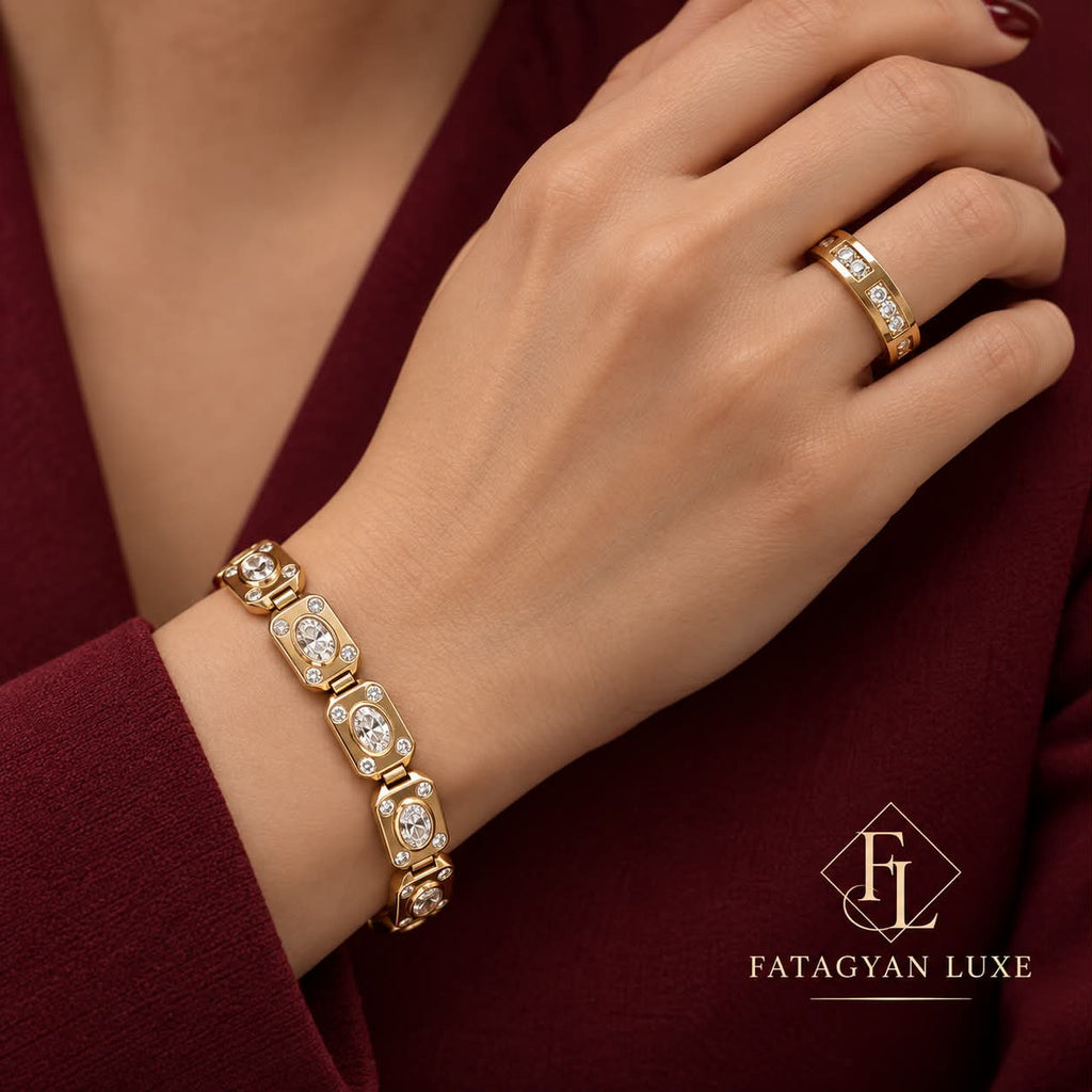 Aurelius Oval Crystal Bracelet and Ring Set worn