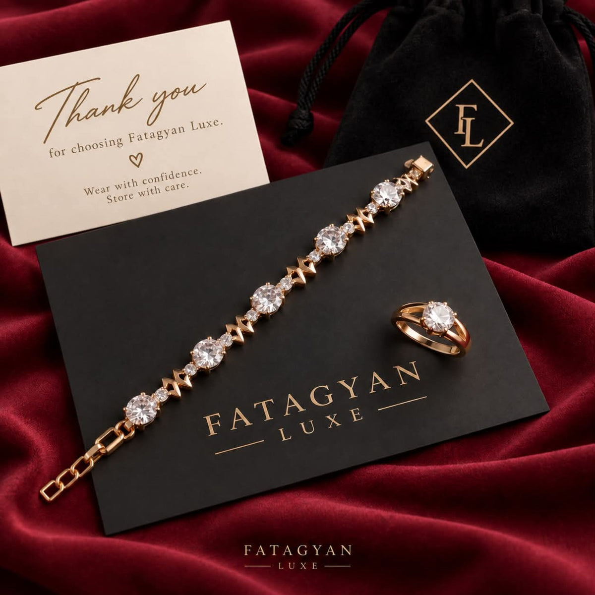 Aurora Crystal Bracelet & Ring Set with Fatagyan Luxe packaging