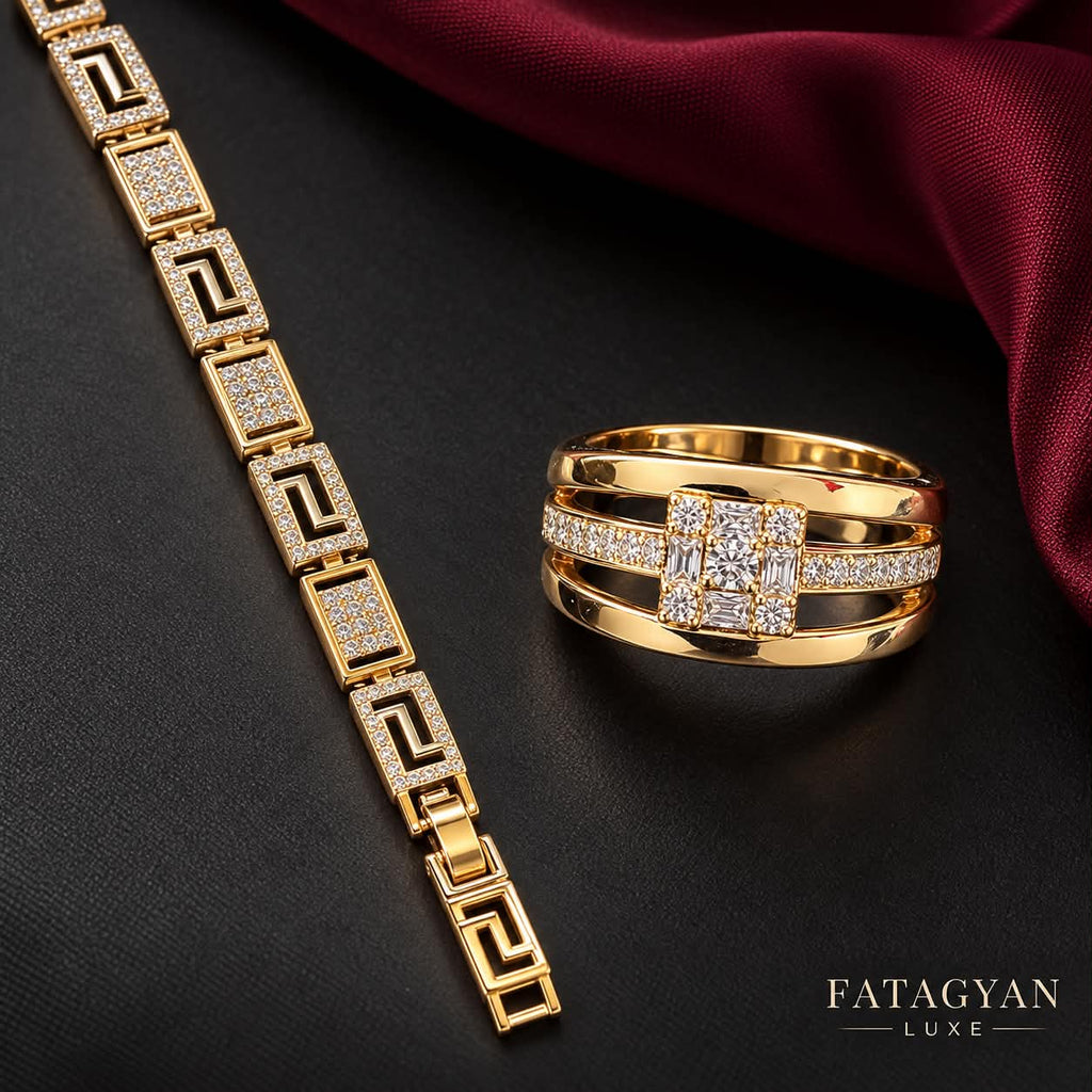 Aveline Geo Crystal Bracelet and Ring Set detail