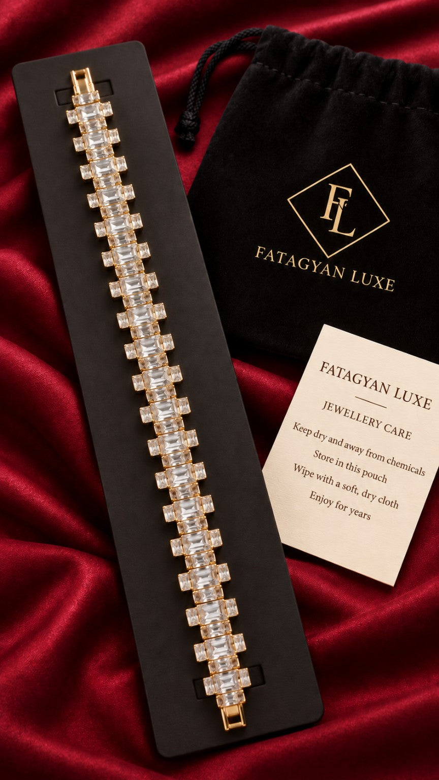 Évangeline Baguette Crystal Bracelet with Fatagyan Luxe packaging