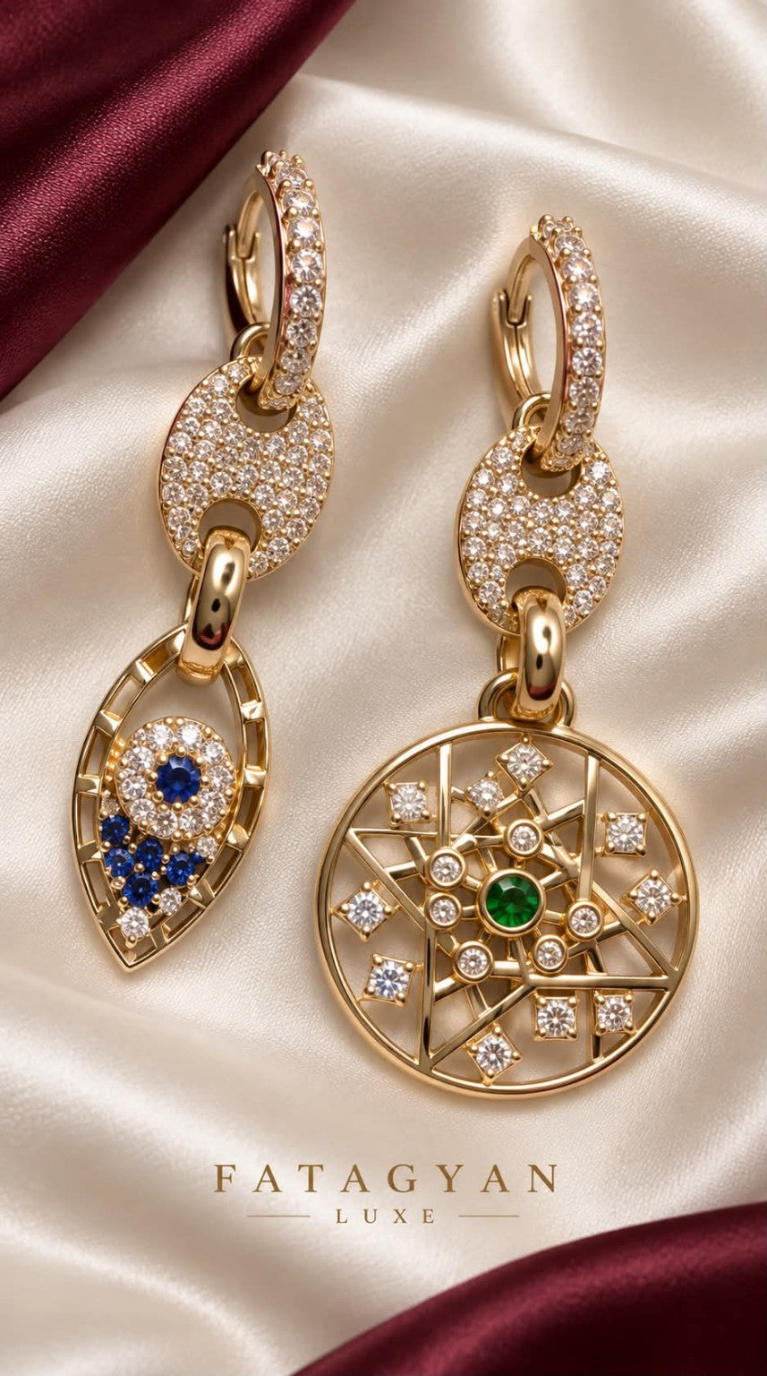Émeraude Celestial Asymmetric Drop Earrings detail