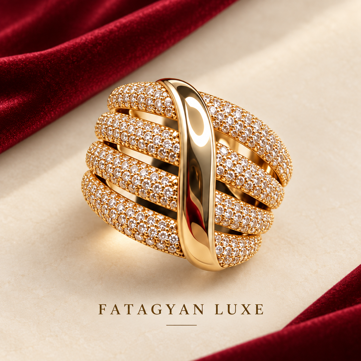 Céliane Multi-Band Crystal Ring worn