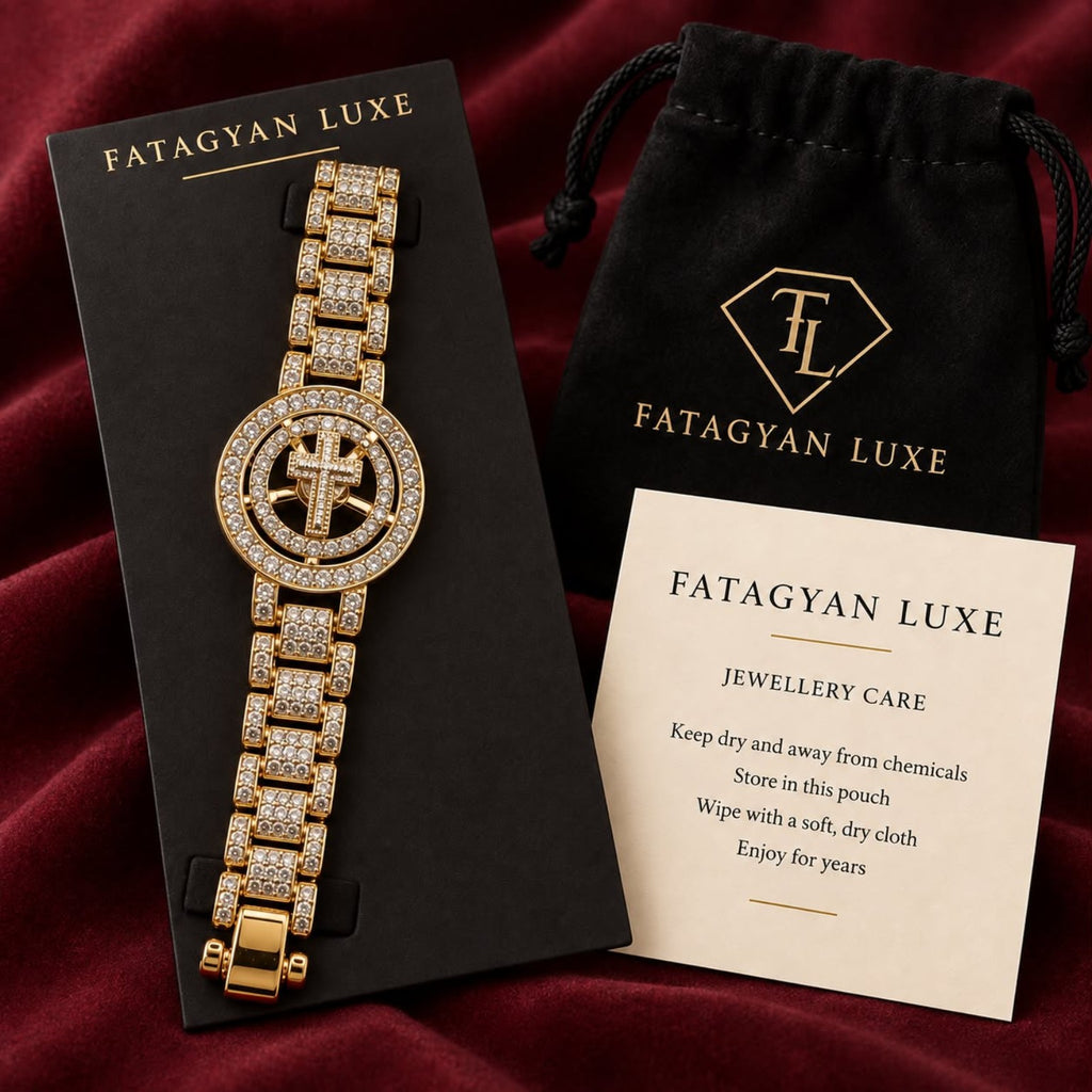 Divine Éclat Crystal Cross Bracelet with Fatagyan Luxe packaging