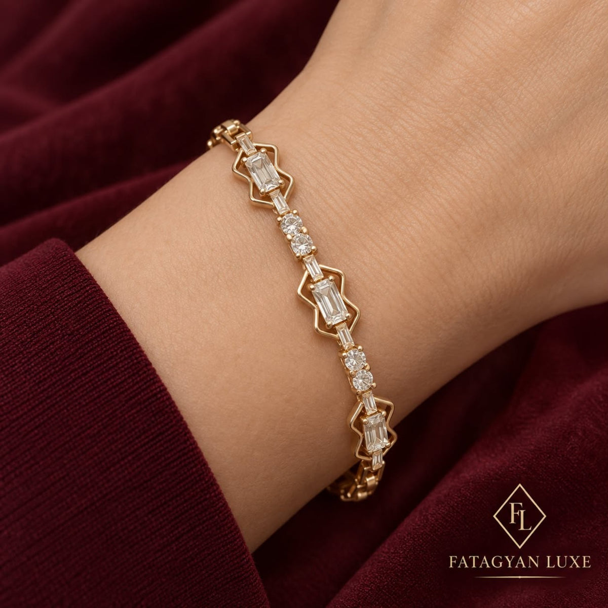 Aveline Crystal Geometric Bracelet worn on wrist