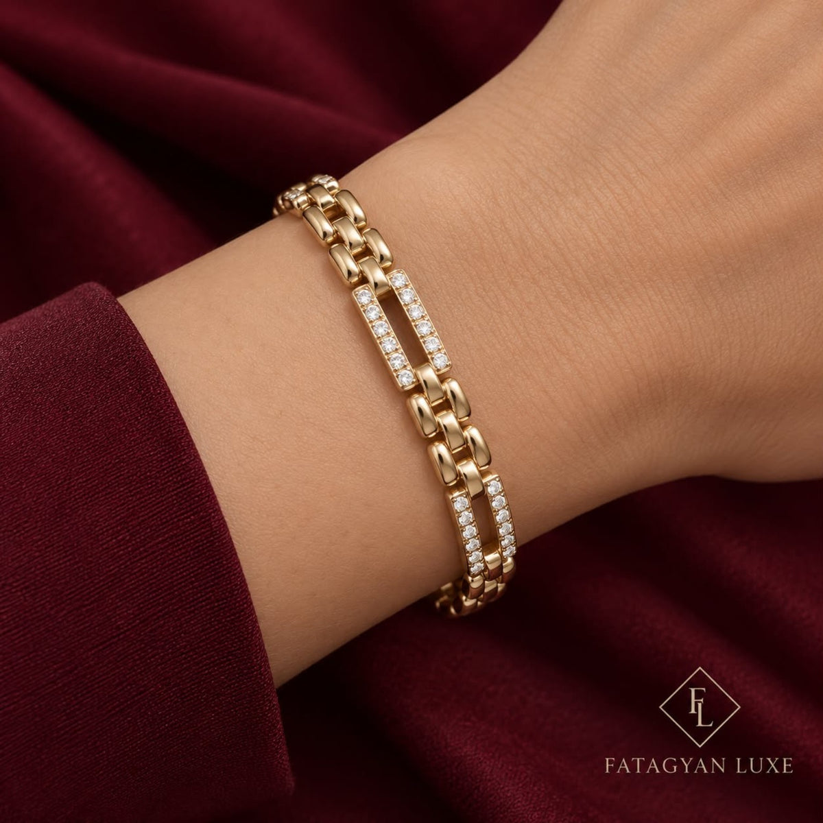 Cavelle Crystal Link Bracelet worn on wrist