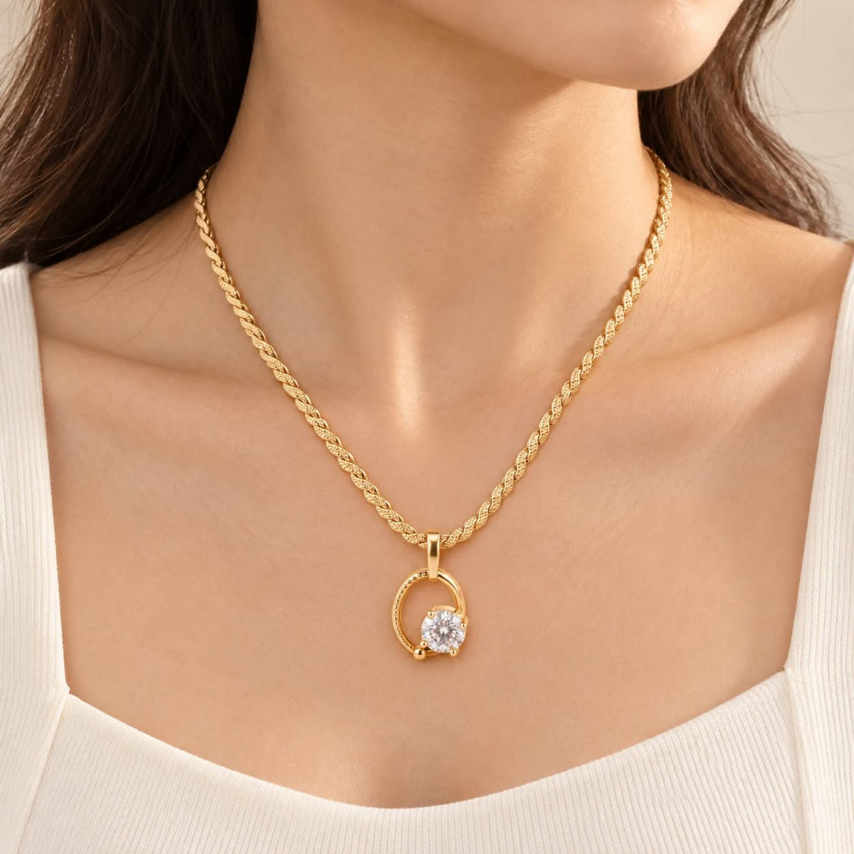 Solène Crystal Orbit Necklace worn