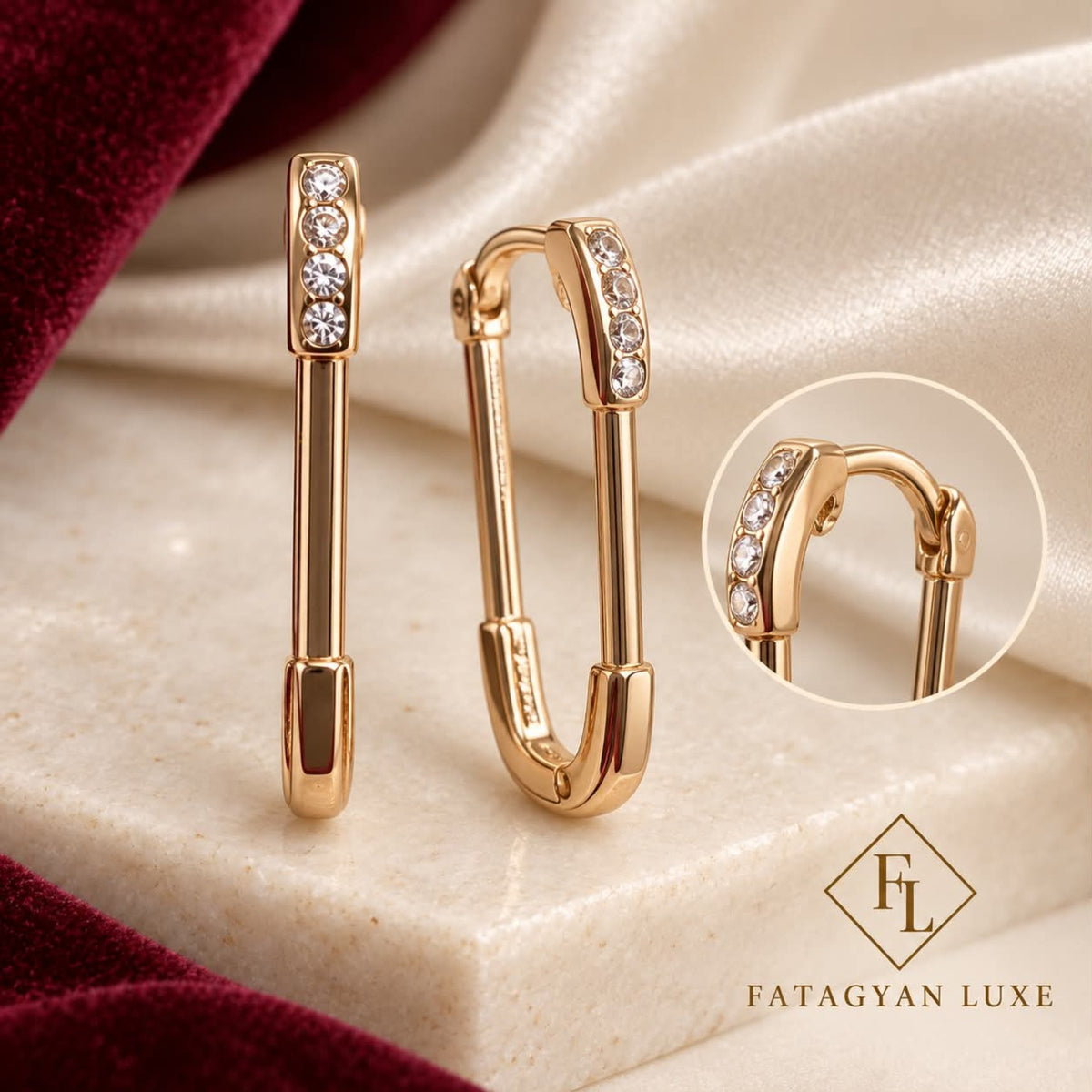 Marais Crystal Safety-Pin Earrings detail