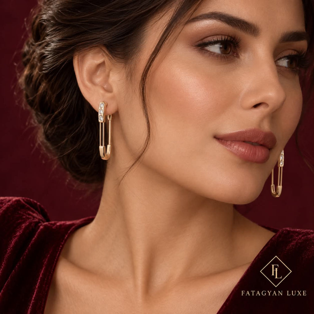 Marais Crystal Safety-Pin Earrings worn
