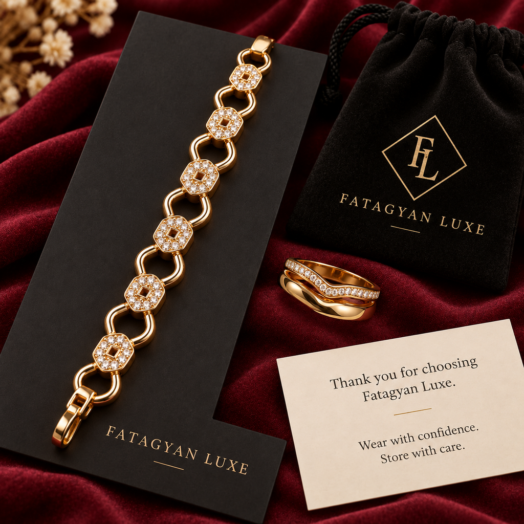 Éclat Geo Crystal Bracelet & Ring Set with Fatagyan Luxe packaging