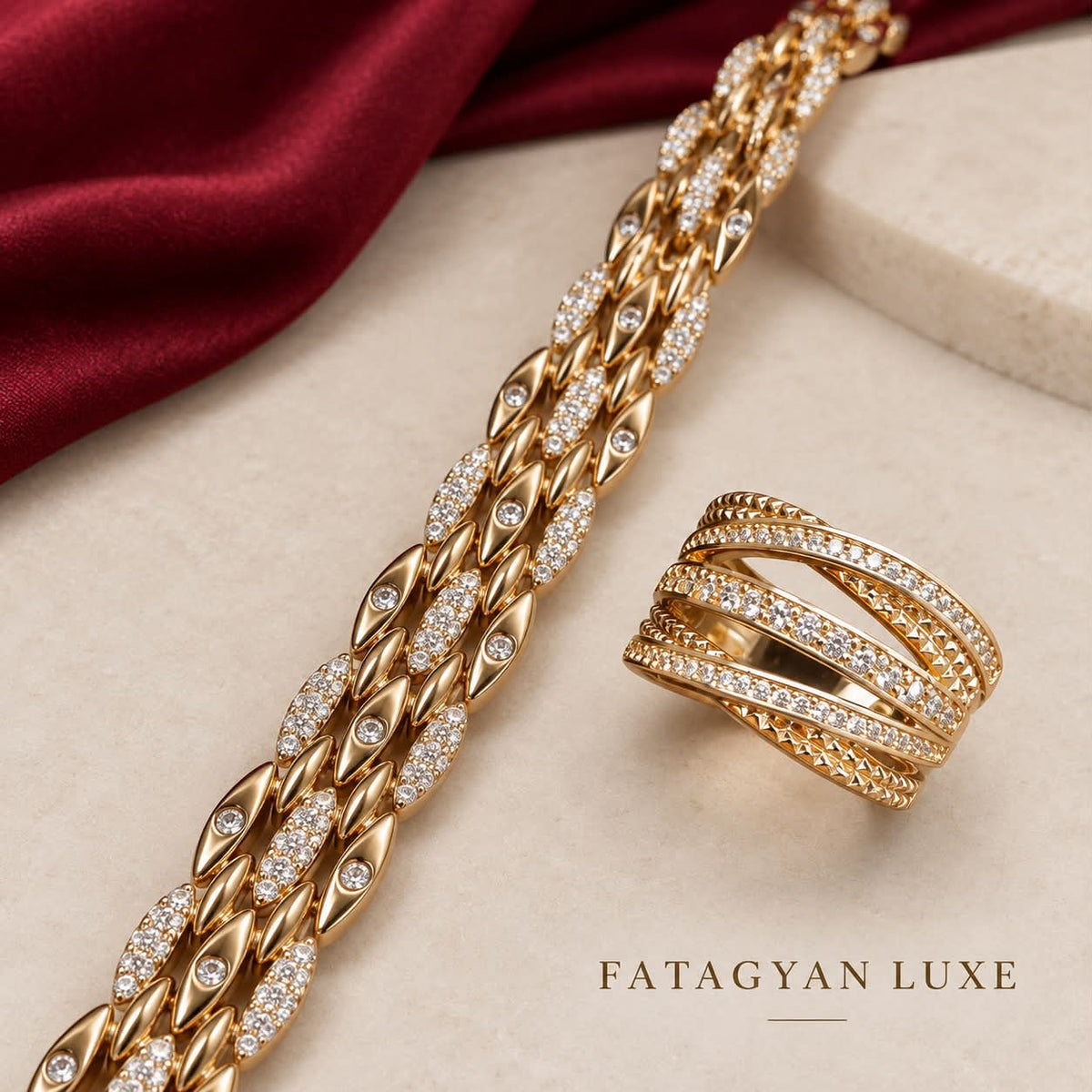 Élodie Crystal Weave Bracelet and Ring Set detail