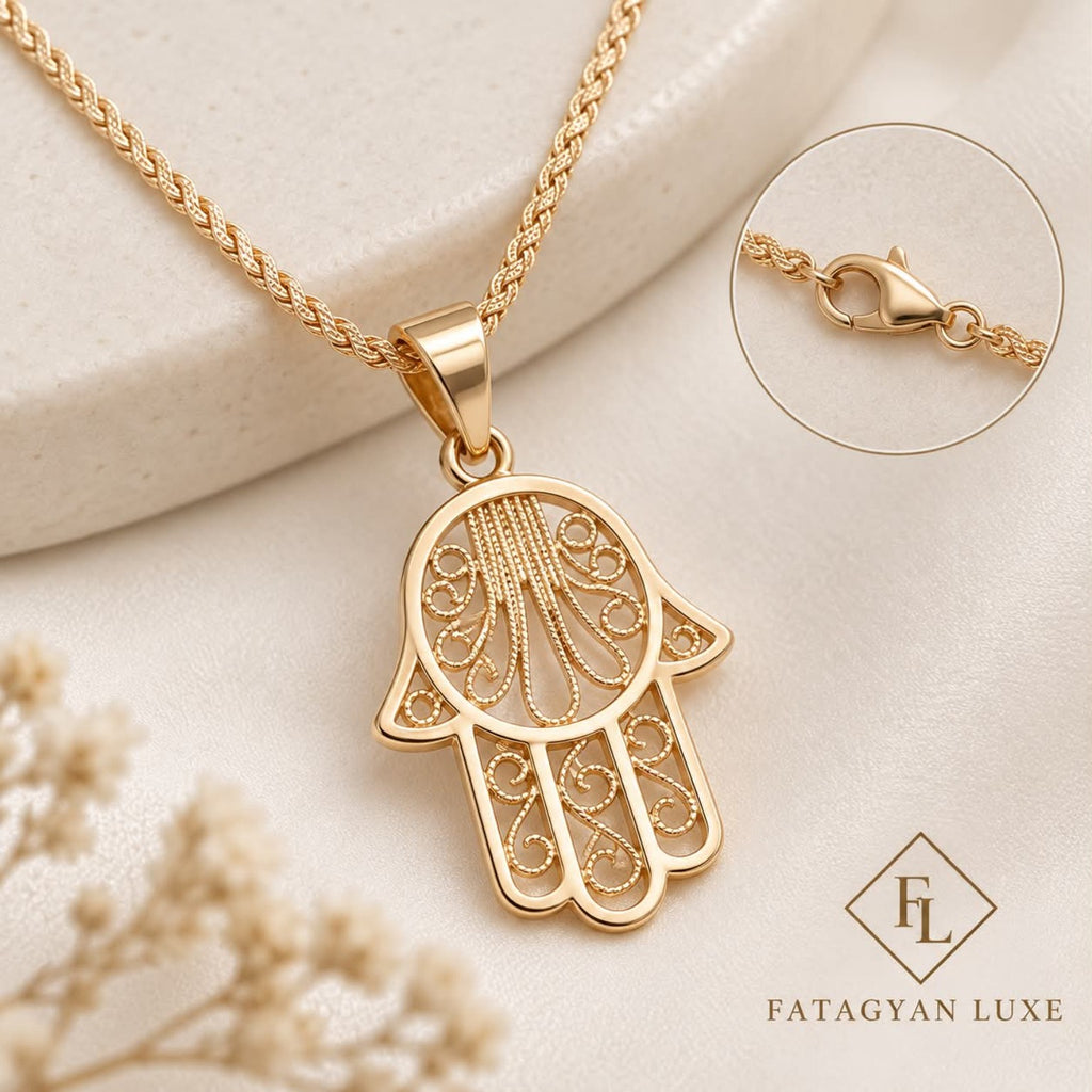 Safiya Filigree Hamsa Necklace detail