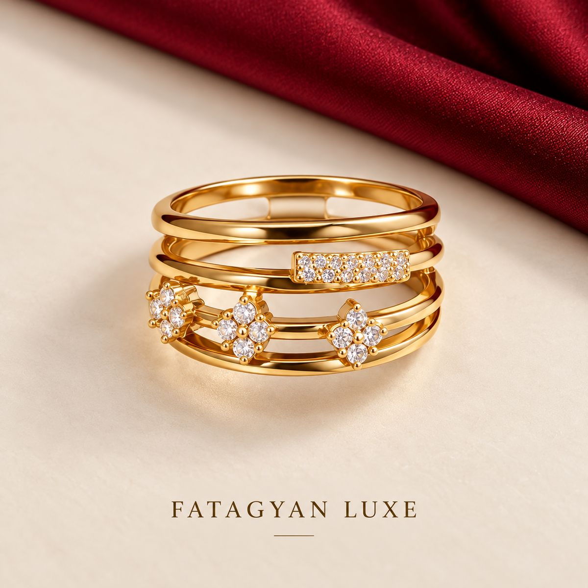Fleurine Crystal Multi-Band Ring detail