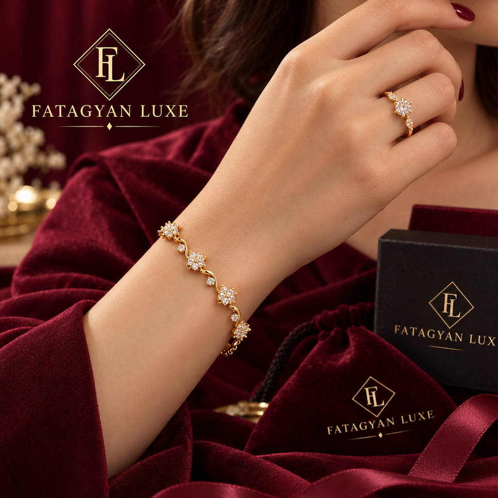 Florielle Crystal Bracelet & Ring Set worn