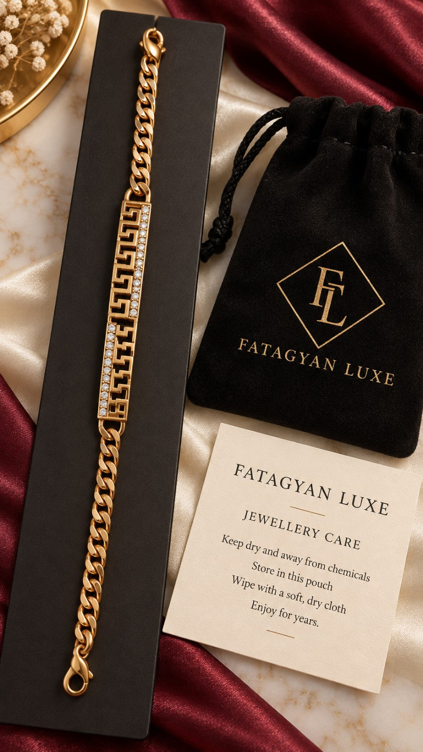 Athéna Crystal Greek Key Bracelet with Fatagyan Luxe packaging