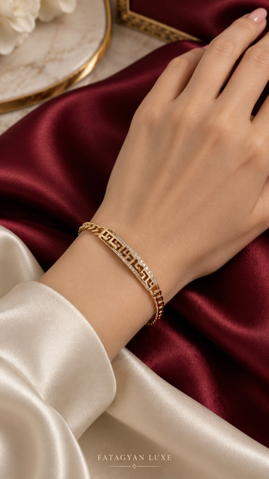 Athéna Crystal Greek Key Bracelet worn on wrist
