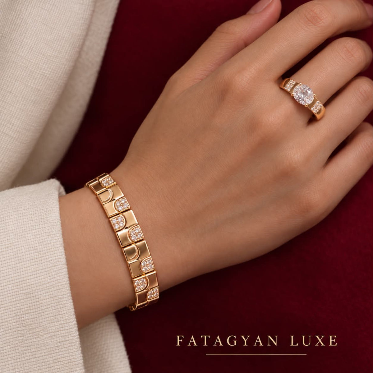Lumière Arc Bracelet & Ring Set worn