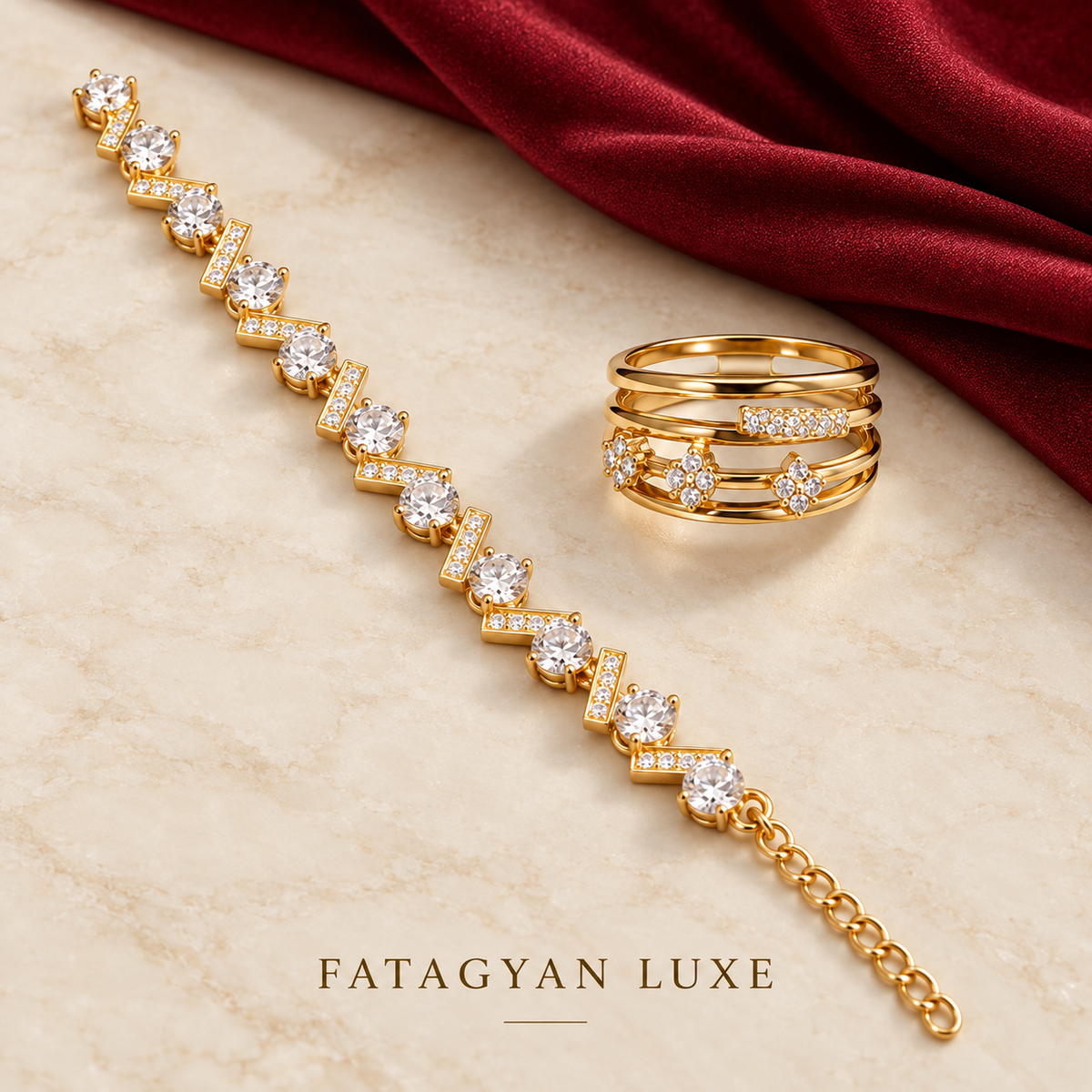 Lumière Duo Crystal Bracelet & Ring Set detail