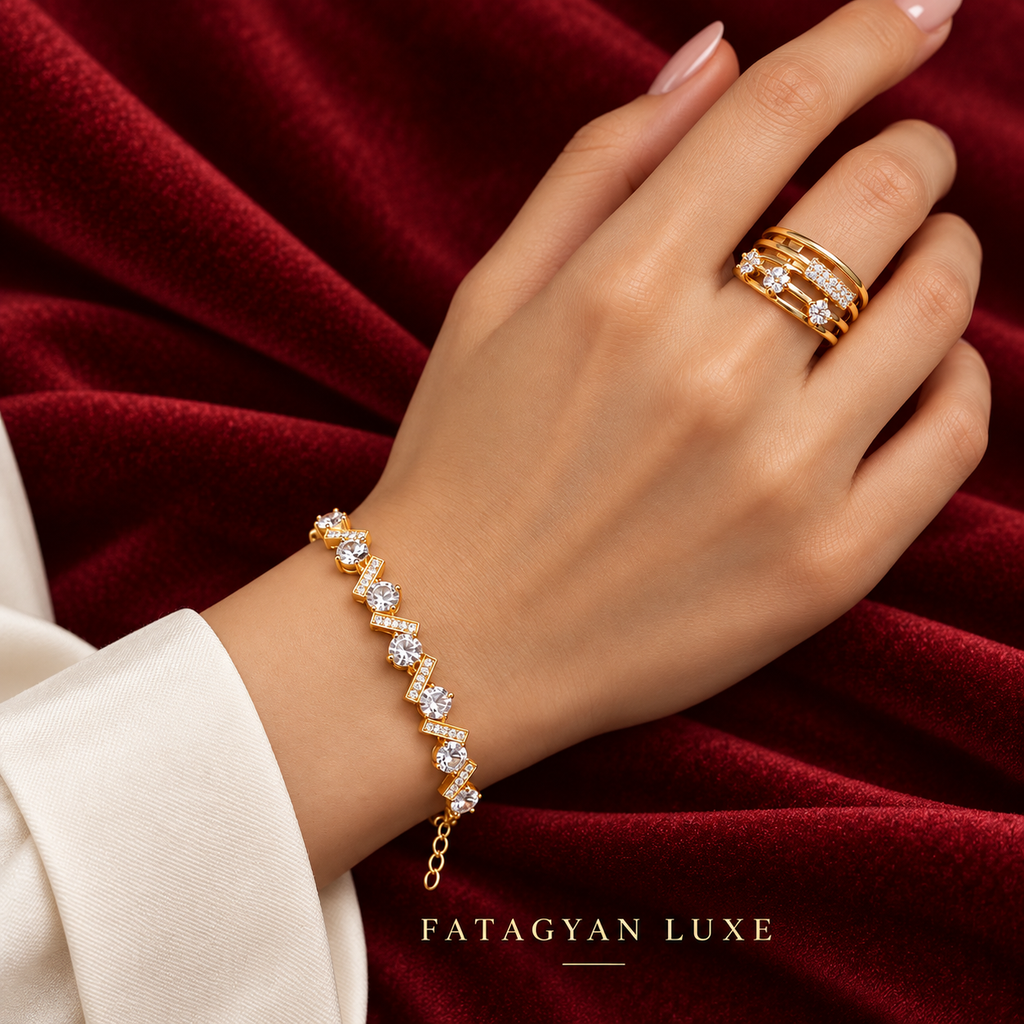 Lumière Duo Crystal Bracelet & Ring Set worn
