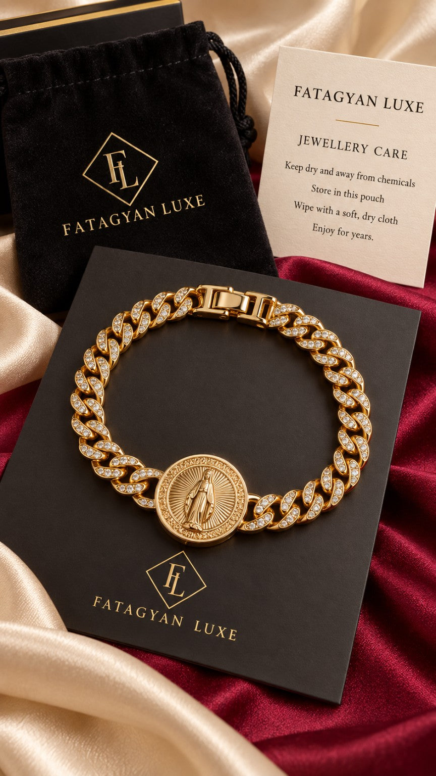 Madonna Radiance Medallion Bracelet with Fatagyan Luxe packaging