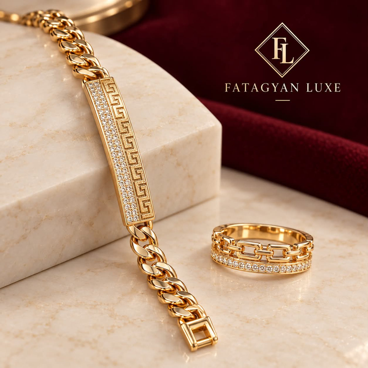 Mélodie Greek Key Crystal Bracelet and Ring Set detail