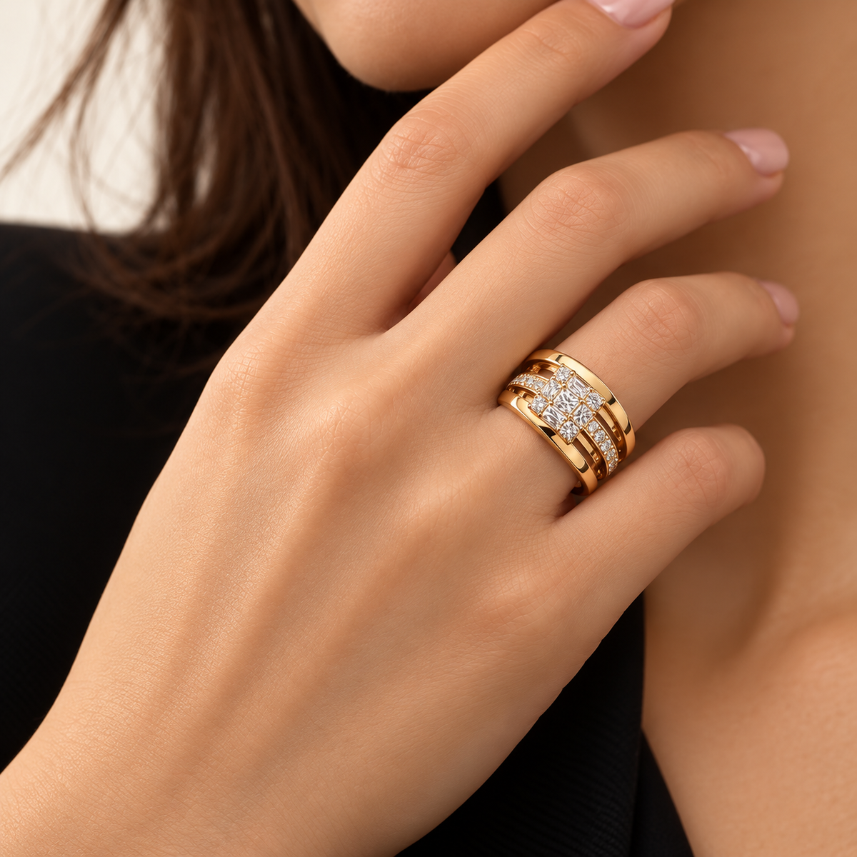 Marcelline Mosaic Crystal Ring worn