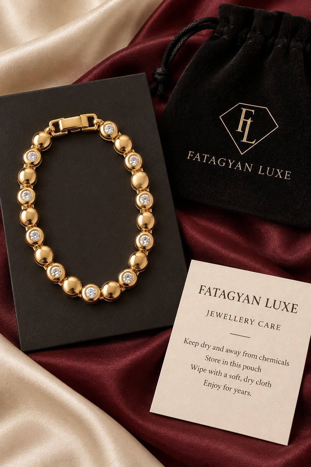 Noémie Orb Crystal Bracelet with Fatagyan Luxe packaging