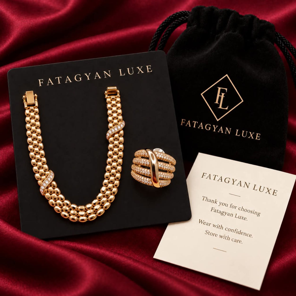 Orphée Crystal Bracelet & Ring Set with Fatagyan Luxe packaging