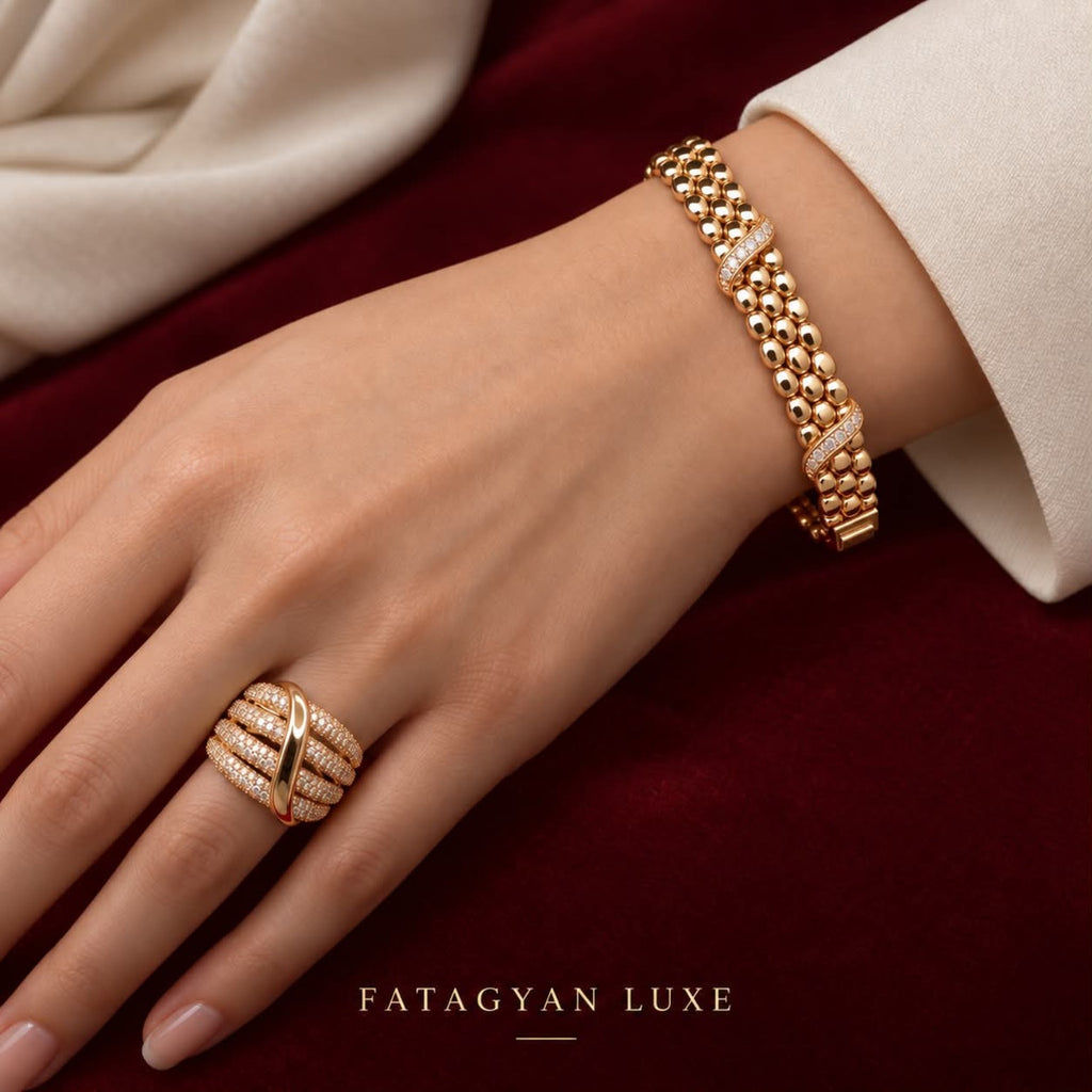 Orphée Crystal Bracelet & Ring Set worn