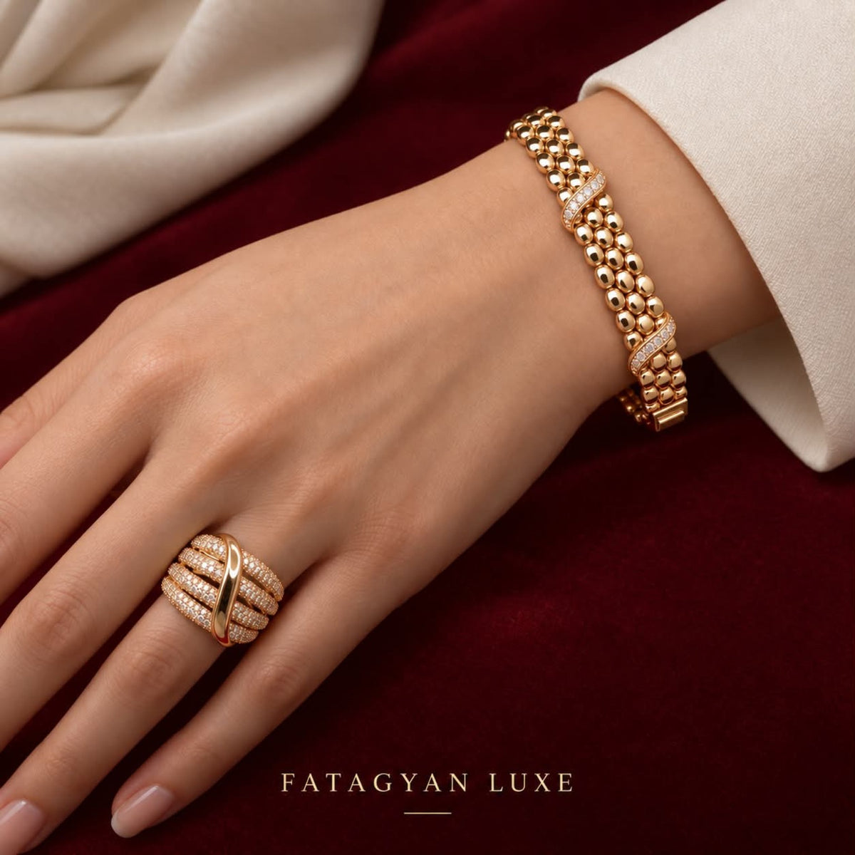 Orphée Crystal Bracelet & Ring Set worn