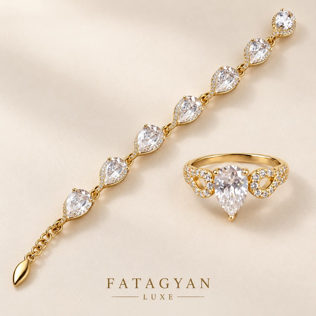 Aureline Pear Crystal Bracelet & Ring Set detail