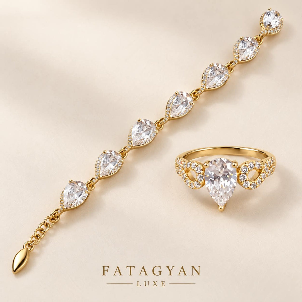 Aureline Pear Crystal Bracelet & Ring Set detail
