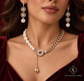 Rosalie Pearl Chain Necklace & Earrings Set worn