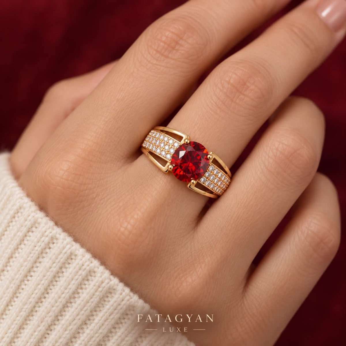 Rouge Éclat Crystal Ring worn
