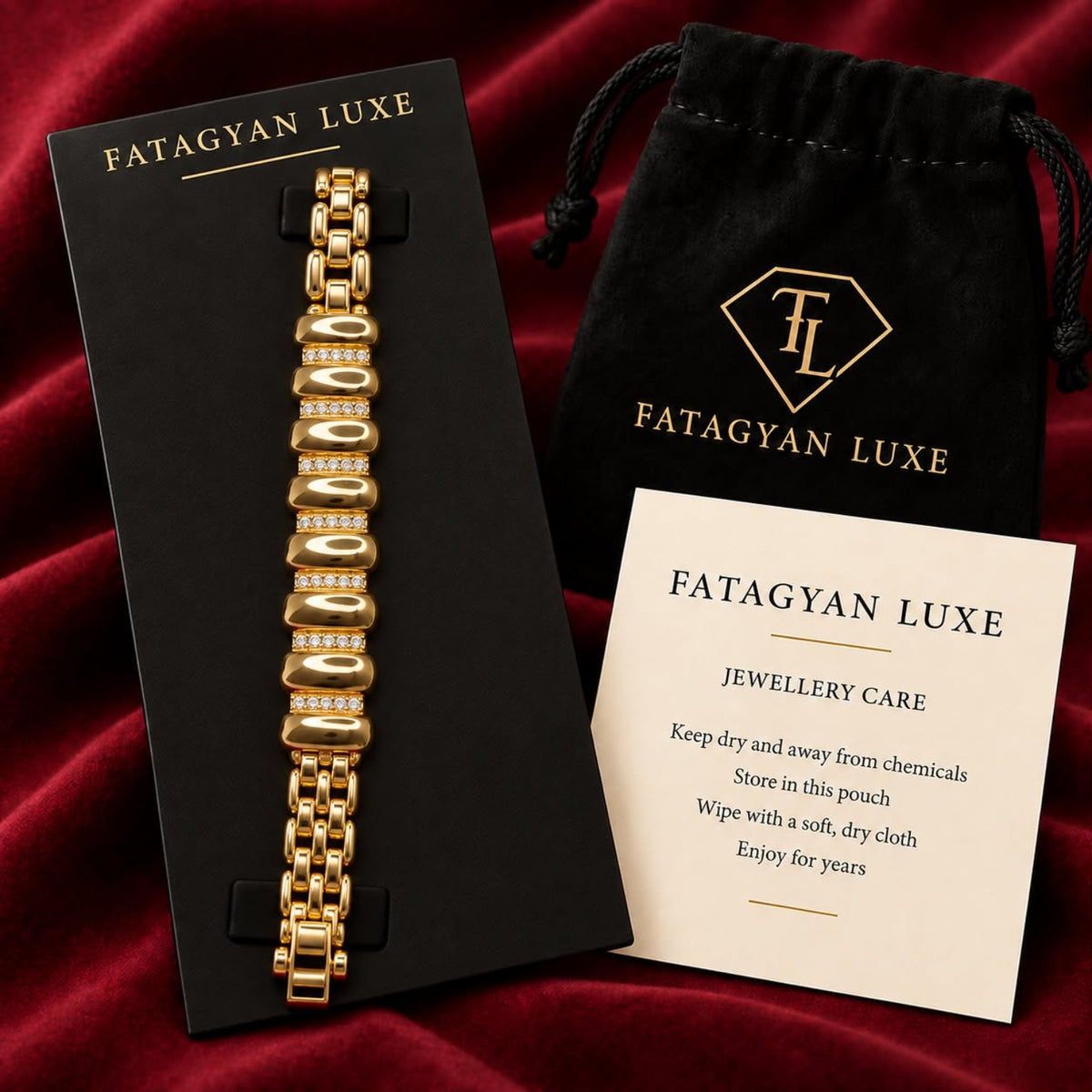 Solenne Crystal Ribbed Bracelet with Fatagyan Luxe packaging