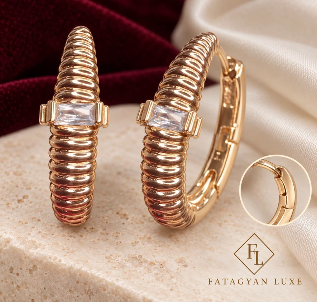 Vienne Ribbed Crystal Hoop Earrings detail
