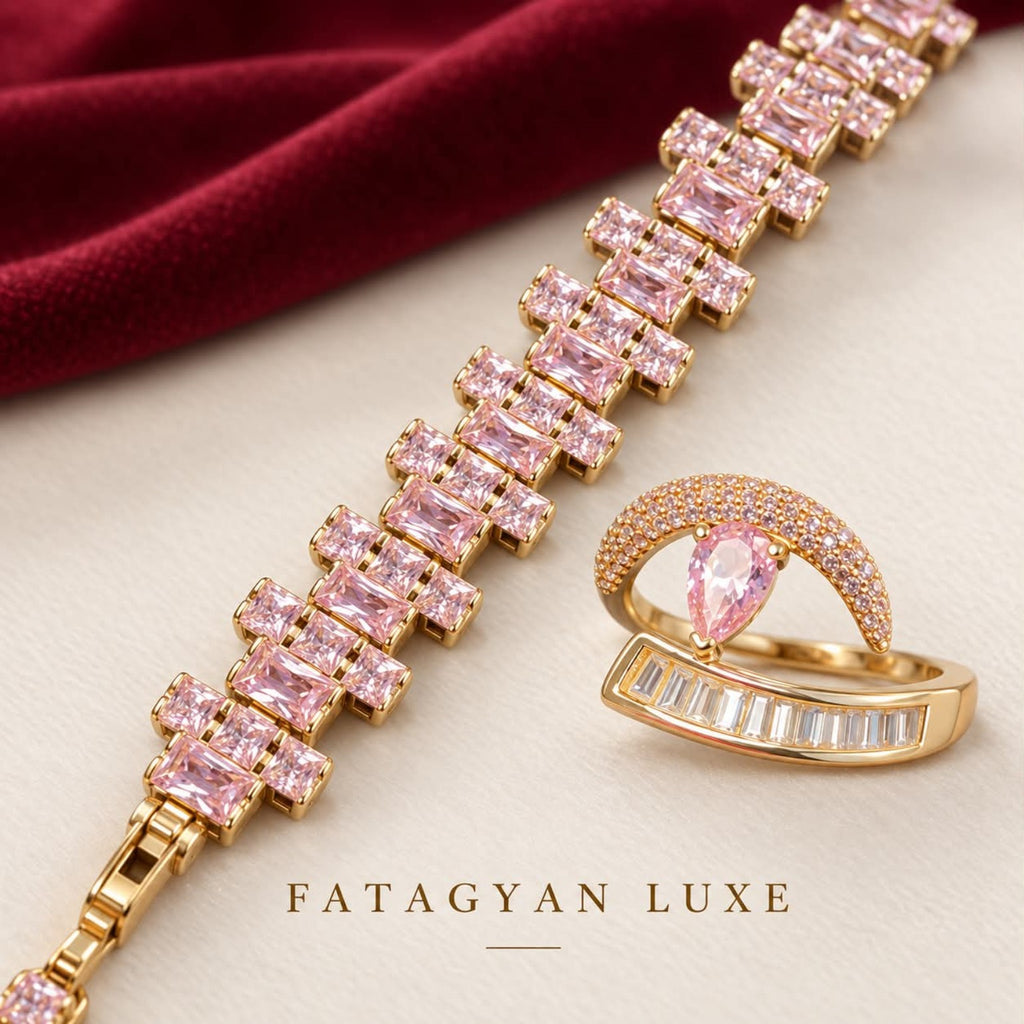 Rosé Arc Crystal Bracelet & Ring Set detail