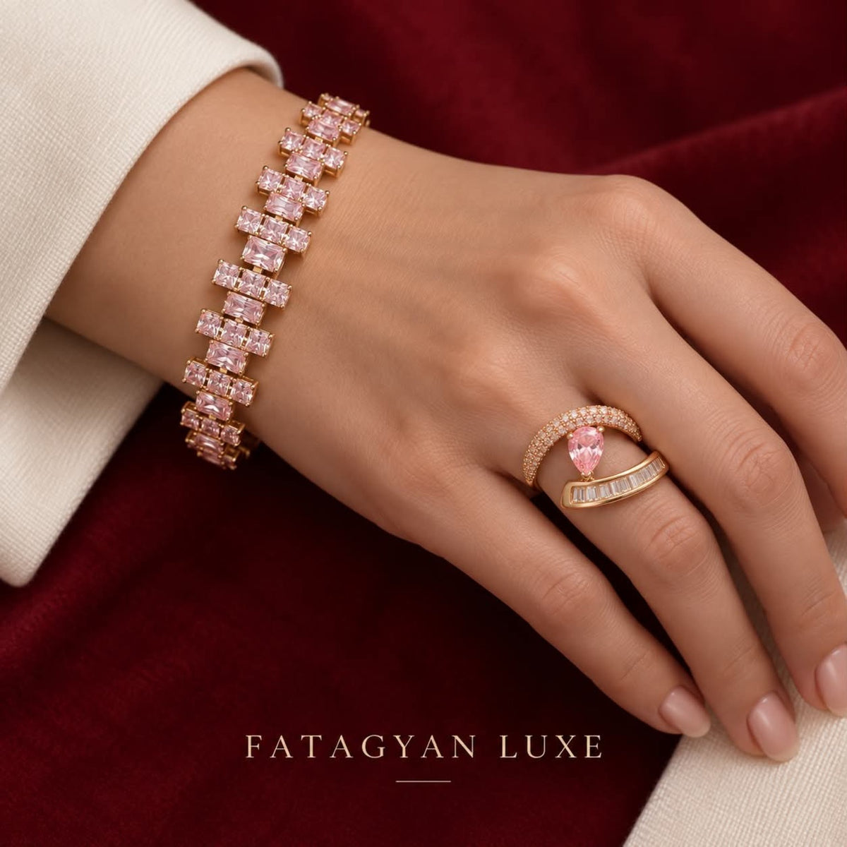 Rosé Arc Crystal Bracelet & Ring Set worn