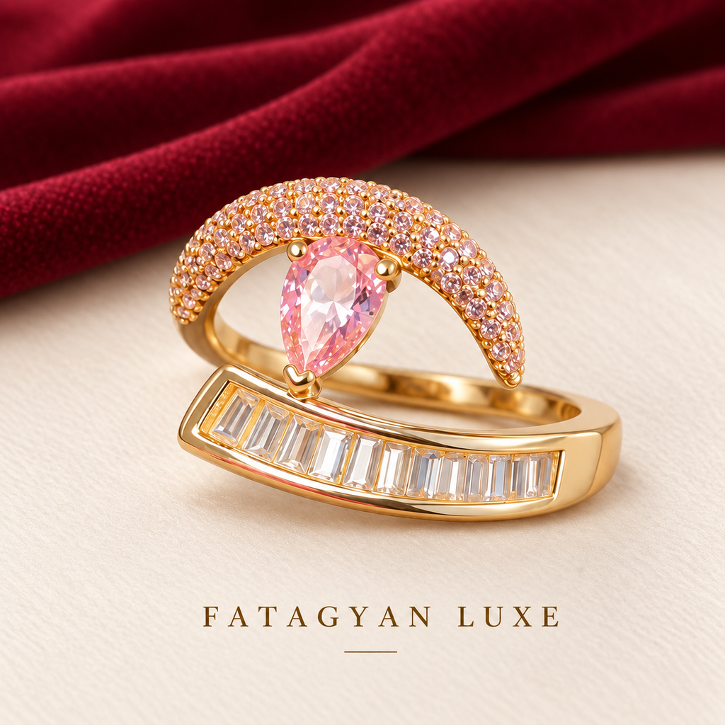 Rosé Crescent Crystal Ring detail