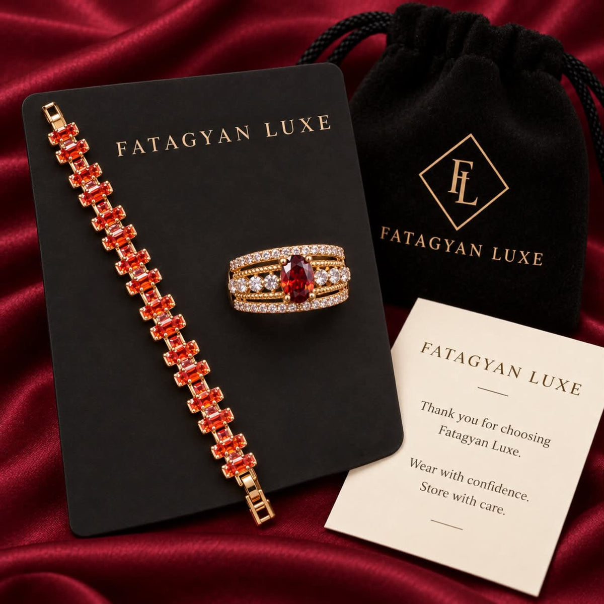 Rouge Royale Bracelet & Ring Set with Fatagyan Luxe packaging