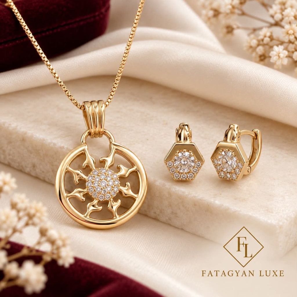 Soleil Crystal Pendant Necklace & Earrings Set detail
