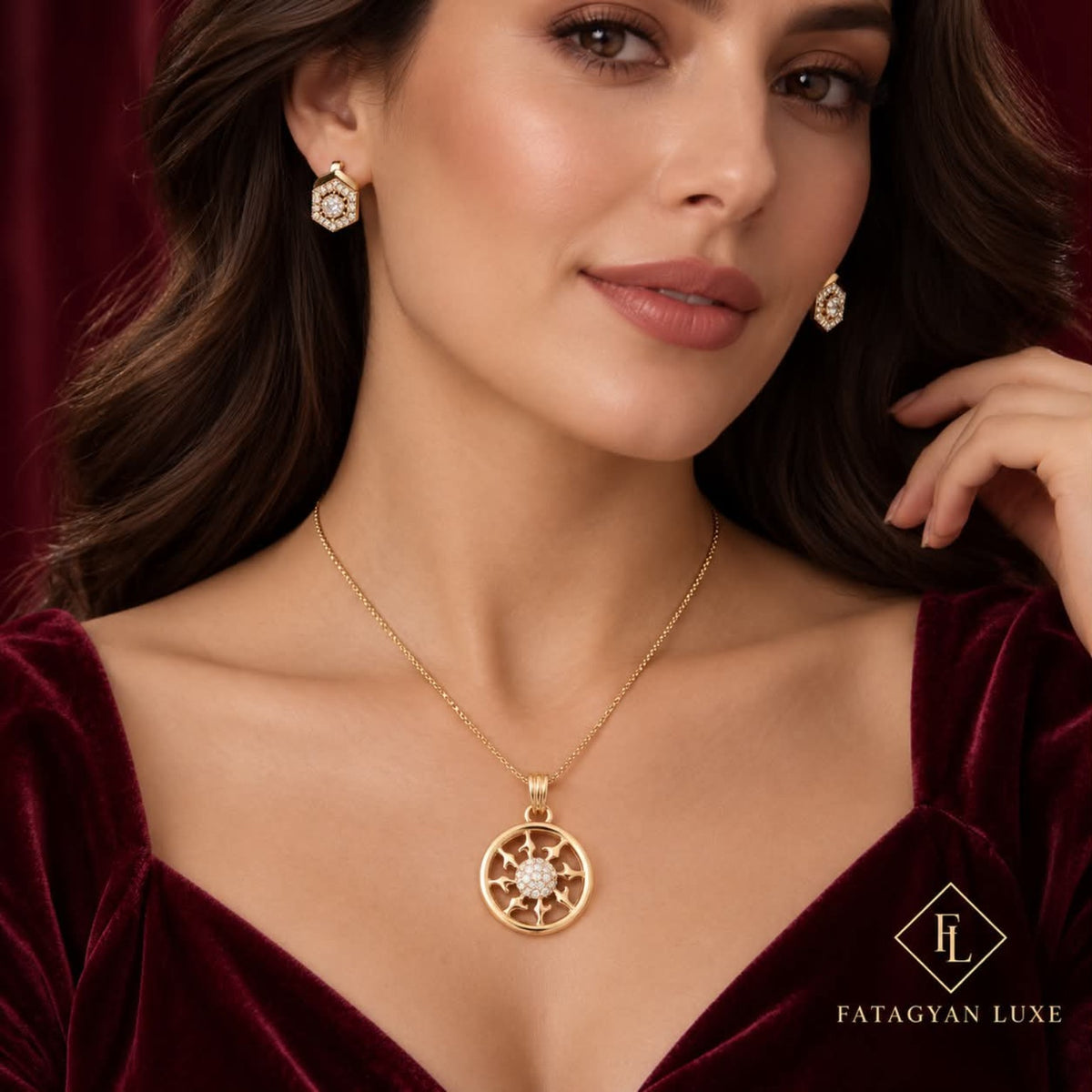 Soleil Crystal Pendant Necklace & Earrings Set worn