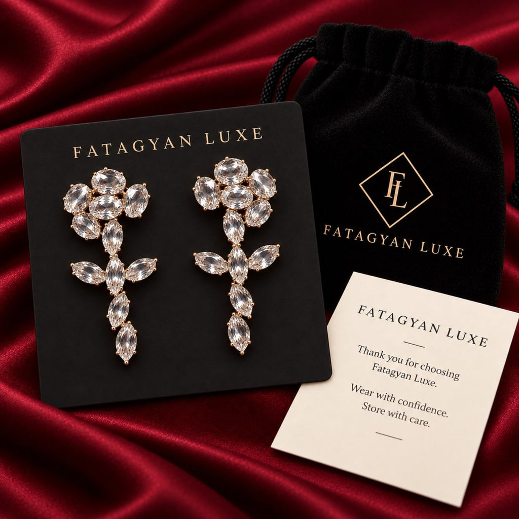 Fleur de Cristal Statement Earrings FATAGYAN LUXE packaging