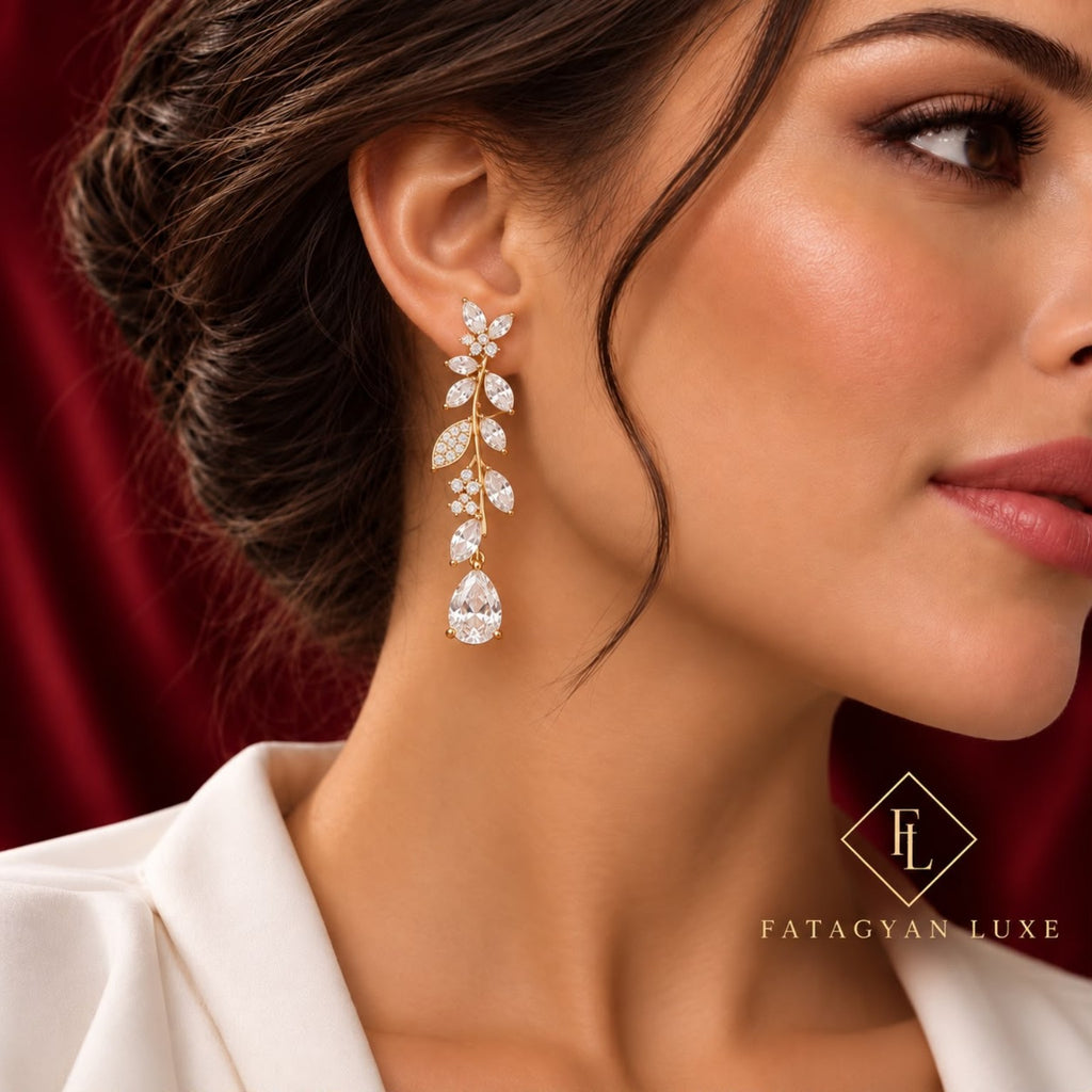 Floréa Crystal Vine Drop Earrings worn