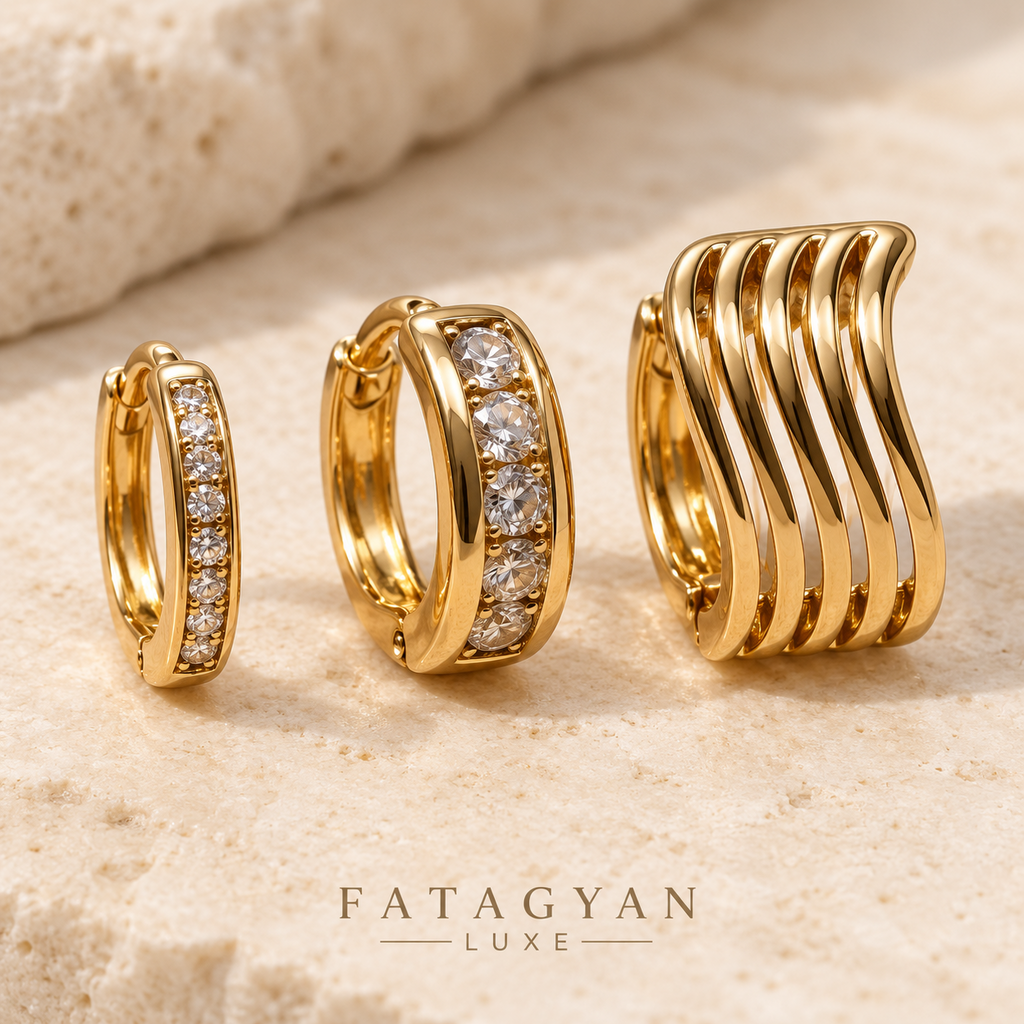 Lumière Trio Sculpted Hoop Earring Set with three gold-tone earrings in different sizes and designs