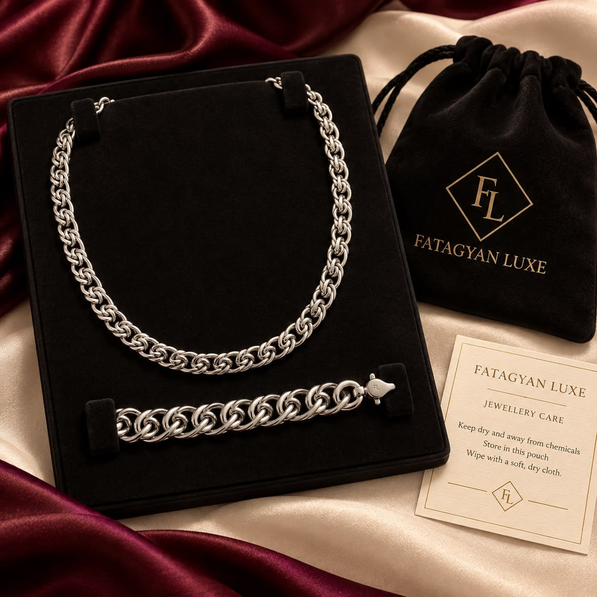 Maison Royale men's chain necklace and bracelet set with Fatagyan Luxe packaging